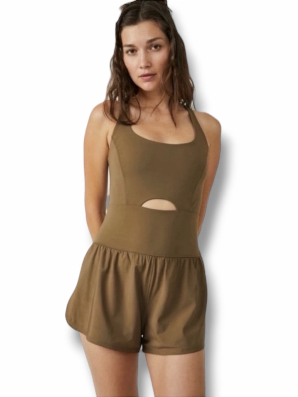 Free People FP Movement Righteous Runsie Tea Leaves Romper Onesie Size M